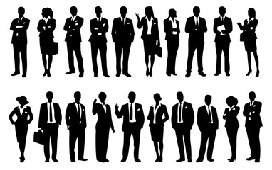 Minimalist Silhouette Illustration of Diverse Business People Standing in Isolated Corporate Poses