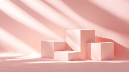 Pink podiums in sunlit studio