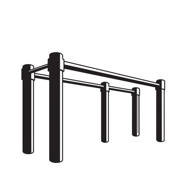 Simple black and white illustration of parallel bars for gymnastics and calisthenics training