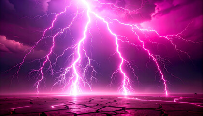 Pink Lightning Storm Landscape.