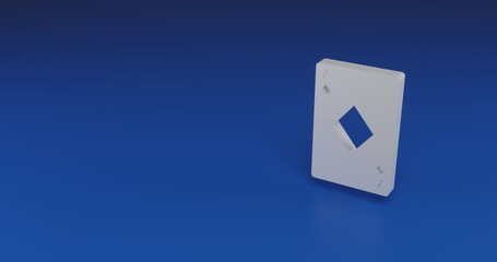 Isolated realistic white ace of diamond card with shadow. Located on the right side of the scene. 3d illustration on transparent background