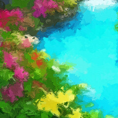 Fototapeta premium Various oil paintings, flowers, landscapes, lakes, roses, peonies, forests, suns, mountains, waters, birds, etc