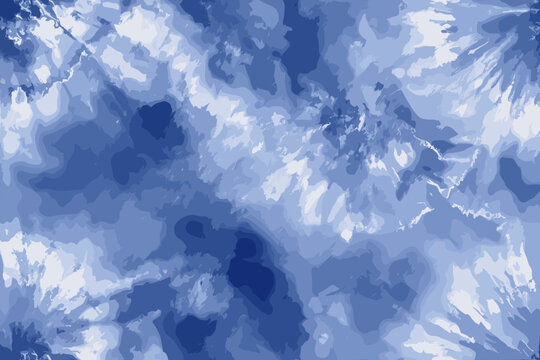 Seamless Pattern Blue Tie Dye with Organic Swirling Gradients on Textured Textile Background 