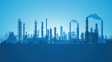 Obraz premium Silhouetted industrial complex at dawn