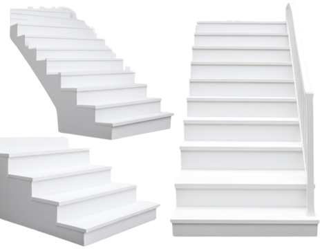 PNG White stairs element set on transparent background - Powered by Adobe