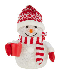 Christmas snowman with red wool hat cut out isolated transparent background