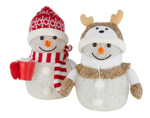 Christmas snowman wearing a hat cut out isolated transparent background