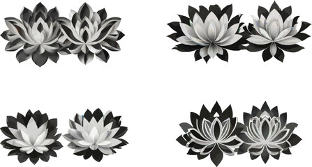Vector floral design set: black and white flower, leaf, and blossom illustrations for seamless patterns, vintage art, and spring plant decorations