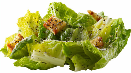 Crunchy Caesar Salad with Croutons. Fresh romaine lettuce tossed with crunchy croutons, grated cheese, and black pepper. A classic Caesar salad perfect for healthy food menus and restaurant promotions