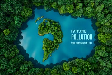 Aerial View of Earth Shaped Island Promoting World Environment Day and Beating Plastic Pollution