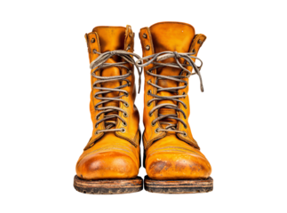 Worn yellow leather boots vintage work boots classic footwear, On Transparent Background, Png