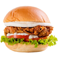 A classic cheeseburger with lettuce, tomato, and pickles on a sesame seed bun