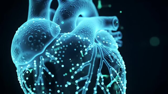Digital Heartbeat Visualization Showing Animated Neural Pathways in Blue and Green Technological Style - Powered by Adobe