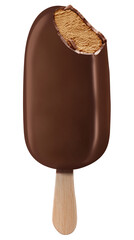 dulce de leche popsicle with chocolate coating isolated bitten