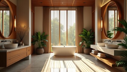 Fototapeta premium Cozy Bathroom with Wooden Accents and Light