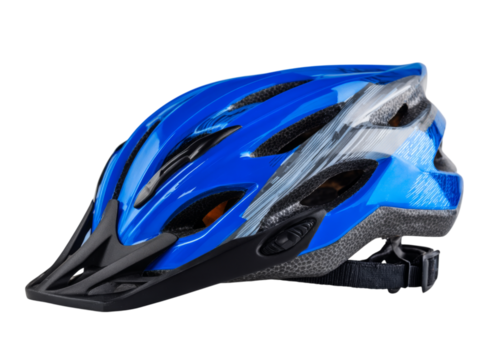 Blue bicycle helmet safety gear sport cycling head protection, On Transparent Background, Png
