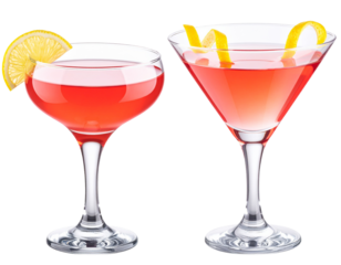  Pink Cosmopolitan Cocktail Presentation PNG – Coupe vs. Martini Glass Variations with Lemon Garnish