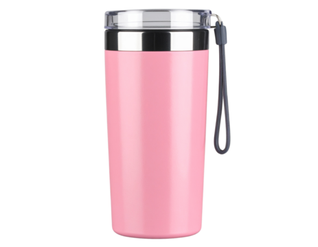  Reusable Pink Travel Tumbler Cup with Lid and Straw – Cutout Transparent Mockup