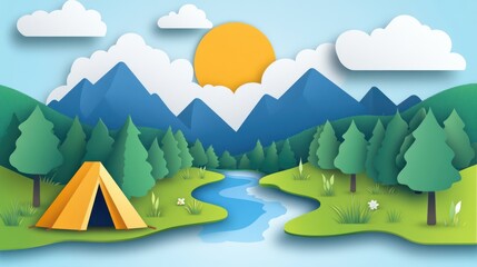 Obraz premium Papercraft campsite scene