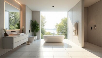 Luxurious Bathroom with Marble Walls and Light