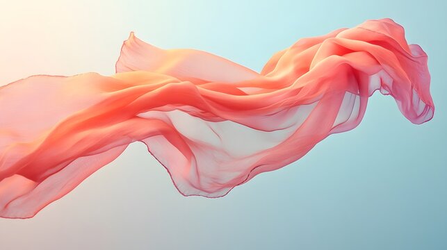 An airy, flowing orange fabric dances in the light, creating a sense of weightless motion and graceful elegance against a soft, gradient background, evocative of dreams.