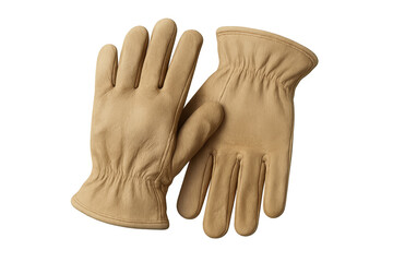 Protective leather work gloves in beige color, isolated studio shot, highlighting safety and manual labor essentials