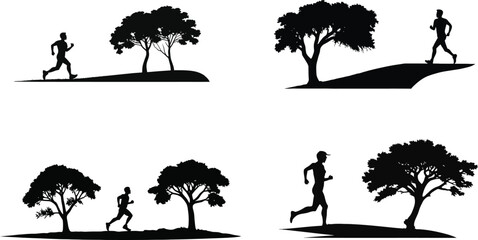 A versatile collection of black vector palm tree silhouettes, perfect for illustrating tropical nature scenes