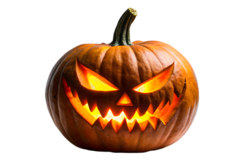 Spooky Glowing Jack O Lantern with Evil Eyes on Transparent Background