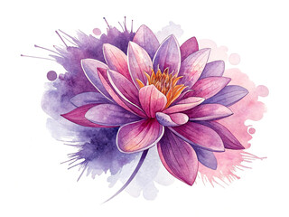 Obraz premium Vibrant watercolor lotus bloom with purple pink and orange hues flower image