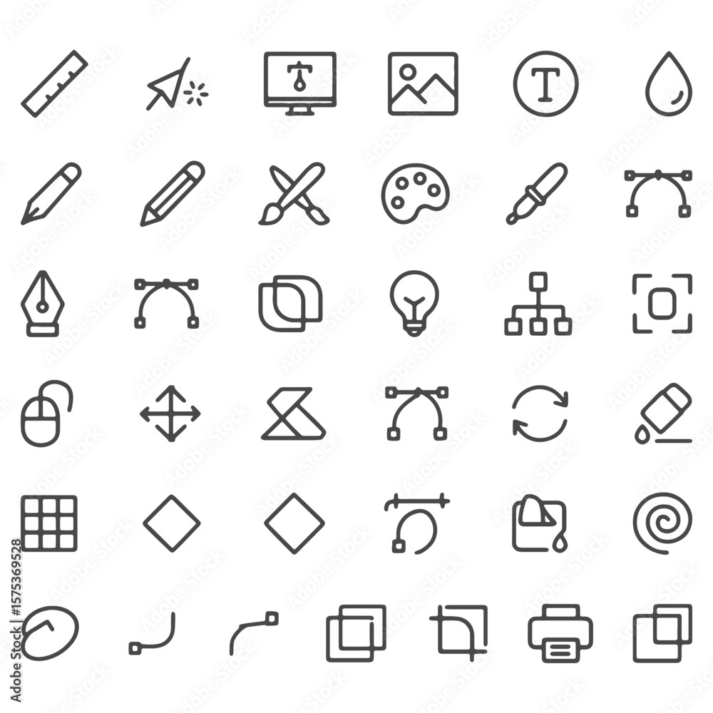 Fototapete Graphic Design Line Icons – Unique Vector Tools and UI Symbols for Creative Projects, Apps, and Web Design