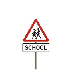 School Ahead Warning Sign: Children Crossing Road Safety Alert.