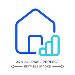 Real estate market colorful line ui icon. House value, investment. Statistical graph, metrics. Finance, banking. Isolated vector duotone linear symbol. User interface element, pixel perfect