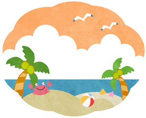 夏の夕暮れ時の海の風景アイコンイラスト