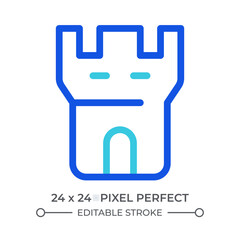 Castle tower colorful line ui icon. Fortress defense. Medieval architecture, watchtower. Ancient building, protection. Isolated vector duotone linear symbol. User interface element, pixel perfect