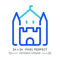 Castle colorful line ui icon. Medieval architecture, fortress defense. Historic, ancient. Landmark tourism. Isolated vector duotone linear symbol. User interface element, pixel perfect
