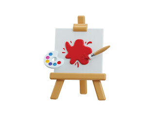 Painting Canvas icon 3d render concept of painting board with color plate and painting brush icon vector illustration
