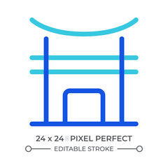 Naklejka premium Japan gate colorful line ui icon. Cultural architecture, building. Ancient landmark. Tourism, heritage. Isolated vector duotone linear symbol. User interface element, pixel perfect