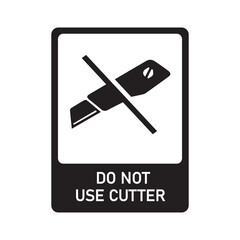Red and white warning label reading “DO NOT USE CUTTER” with a graphic of a crossed-out utility...