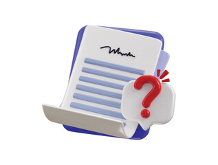 Document list with question mark icon 3d render concept of document sheet missing with speech bubble question sign or ask faq and qa answer solution icon vector illustration