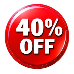 A red 40 percent off sale badge isolated on transparent background