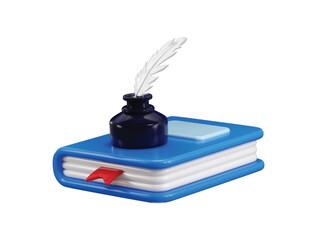 Book with inkwell icon 3d render concept of school college library education dictionary icon vector illustration