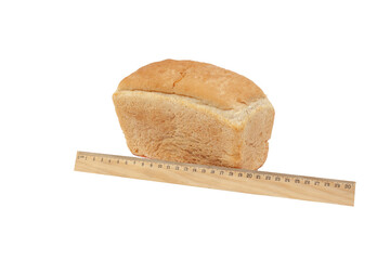 A traditional square loaf of bread is isolated on a white background. bread isolated on a white...
