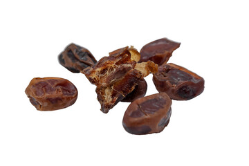 Delicious Tunisian dates, sweet dates on white background. Ramadan concept, fasting and natural healthy food