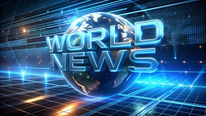High-resolution background with cyber Earth globe map and World News glowing text used in journalism screen layout media template streaming TV alert design breaking update concept and futuristic
