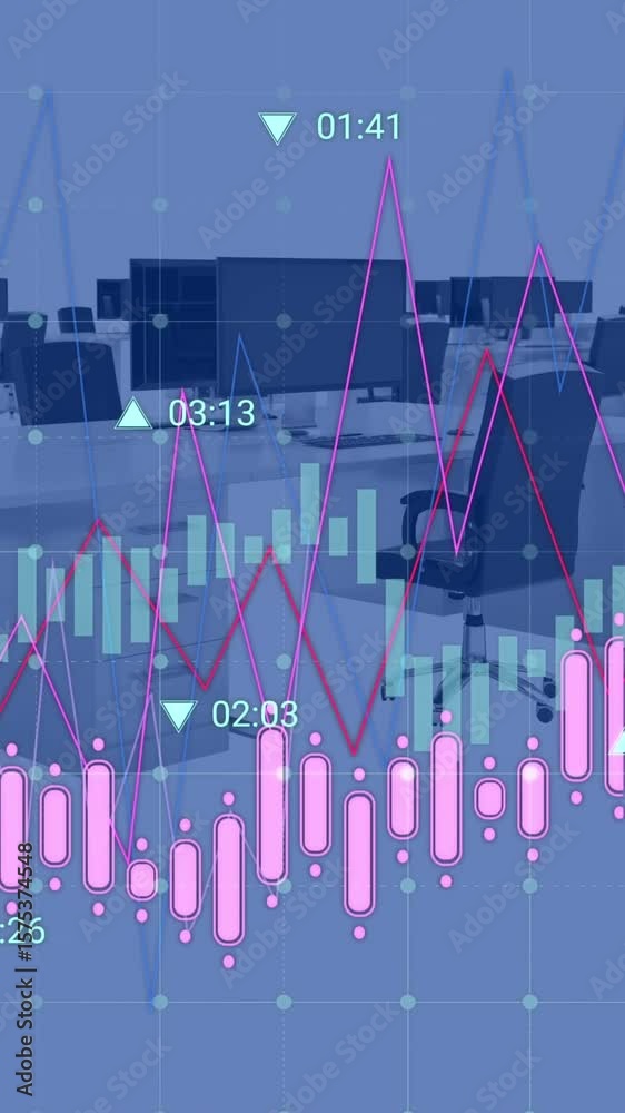 Poster animation of data processing over grid network against empty office