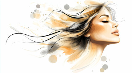 expressive ink line art portrait with warm color accents, contemporary design
