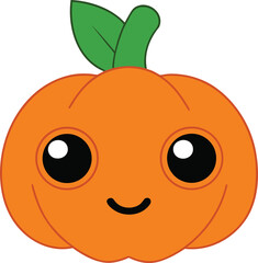 Chibi Orange Pumpkin with Leafy Bun Cap – Cute Halloween Vector