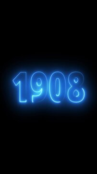 1908 neon line text. important year, important date 1908. Abstract 1908 neon text animation, Glowing neon number text background 4k video animation .