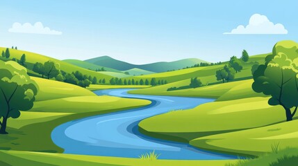 Obraz premium Serene countryside landscape with a winding river