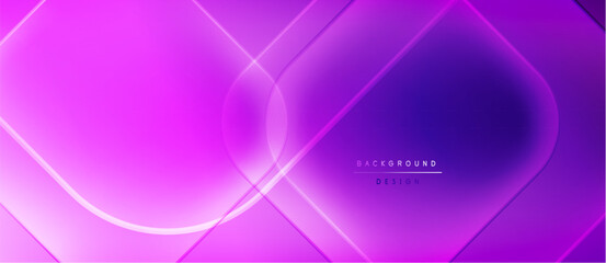 Abstract purple background. Geometric shapes overlap, creating dynamic visual effect. Gradient colors blend smoothly. Modern design element.